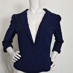 Deep Or Shallow "NEW" Navy Blue 3/4 Sleeve Preppy Romantic Blazer Jacket Size S